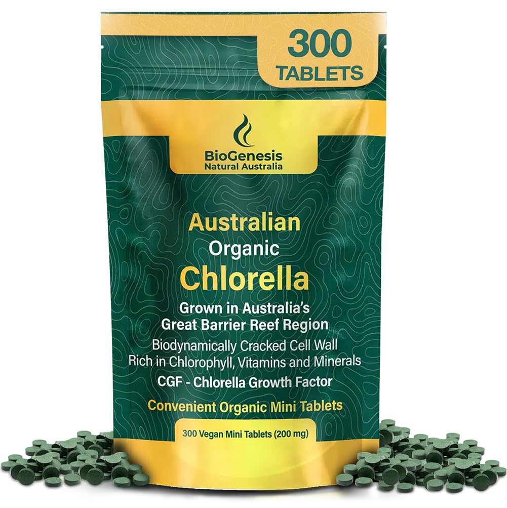 Biogenesis אורגני Chlorella מיני טבליות - 300 הרוזן (200 מ"ג) | אוסטרלים Grown | Rich in Chlorophyll, ויטמינים ומינרלים | תומך באנרגיה ובאינטימיות | מיני טאבלטים טבעוניים