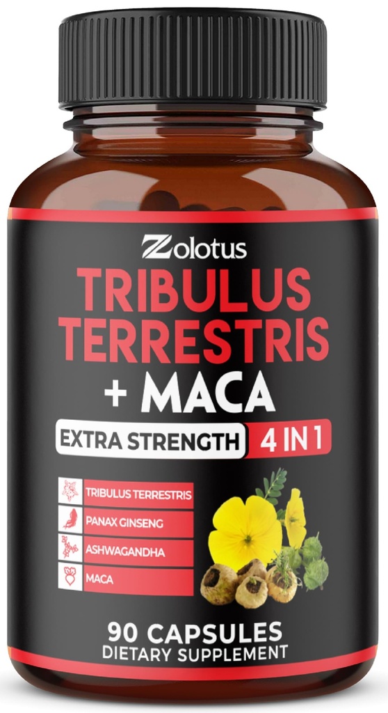 Zolotus Premium Tribulus Terrestris קפסולות - בשילוב עם Ashwagandha, Panax גינזנג & Maca - 90 Counts for 3 חודשים