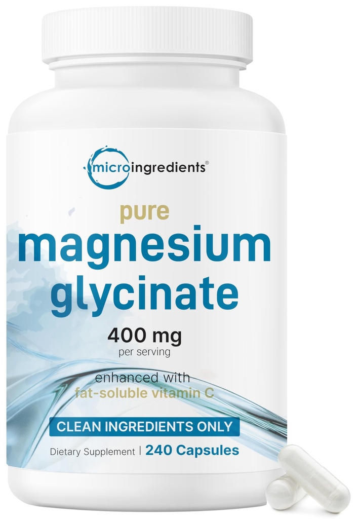 Micro Ingredients Magnesium Glycinate 400 מ"ג Per לשרת, 240 קפסולות | טופס רכיבת פוטרנט, 100% צ'אד, גבוה Absorption | שרירים בריאים, עצמות, ו- Mood Support Supplement