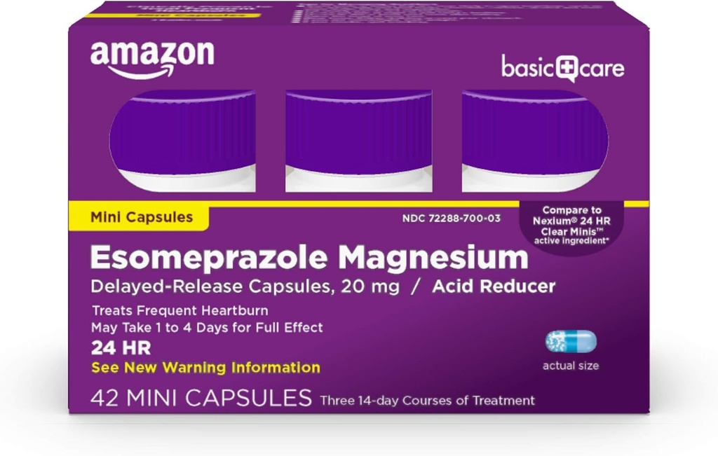 טיפול בסיסי Esomeprazole Magnesium נדחה-Release מיני קפסולות, 20 מ"ג, Acid מופחתr, 24 Hour Heartburn Medicine, 42 Count Count Count