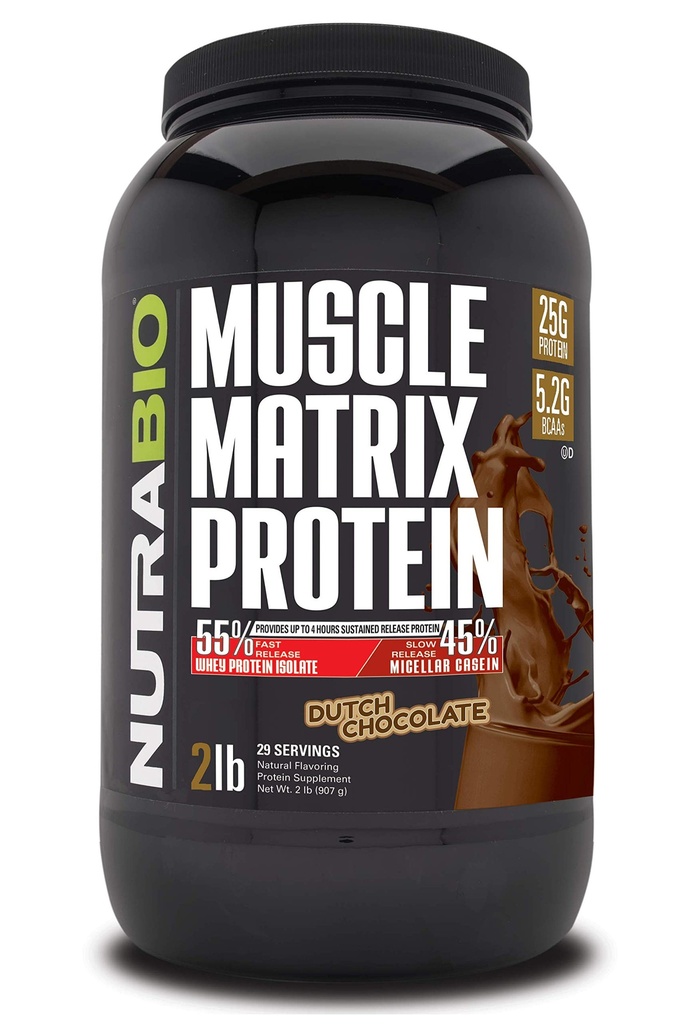 NutraBio שריר אבקת חלבון מטריקס - 25 גרם חלבון Per Scoop - Whey Isolate ו Micellar Casein Combo עבור שחרור מהיר ואט - שוקולד הולנדי - 2 פאונד, 28 משרתים