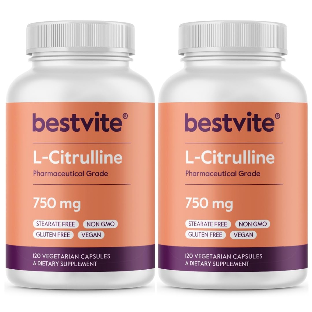 BestVITE L-Citrulline 750 מ"ג לקפסולה (240 קפסולות צמחוניות) (120 x 2) - No Stearates - No Silica - No Fillers - Non GMO - Gluten Free - טבעוני