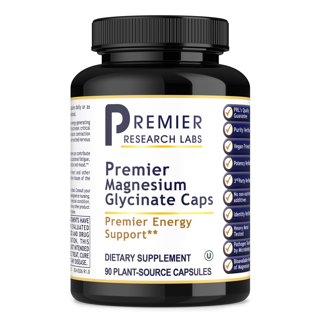חברת המחקר Premier Labs Magnesium Glycinate תוסף - Pure Magnesium, High Absorption, Supports Sleep Quality, Chelated, Vegan, Third Party Tested, Premier Energy Support - 90 קפסולות
