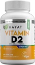 ויטמין HAYAT ויטמין D2 2400 IU (60 MCG), תוספת תזונתית עבור העצם, שיניים, שריר ותמיכה בריאות החיסון, 2 חודשים אספקה, כל ההלל טבעי, מוסמך, 60 טבליות, המיוצר בארה"ב