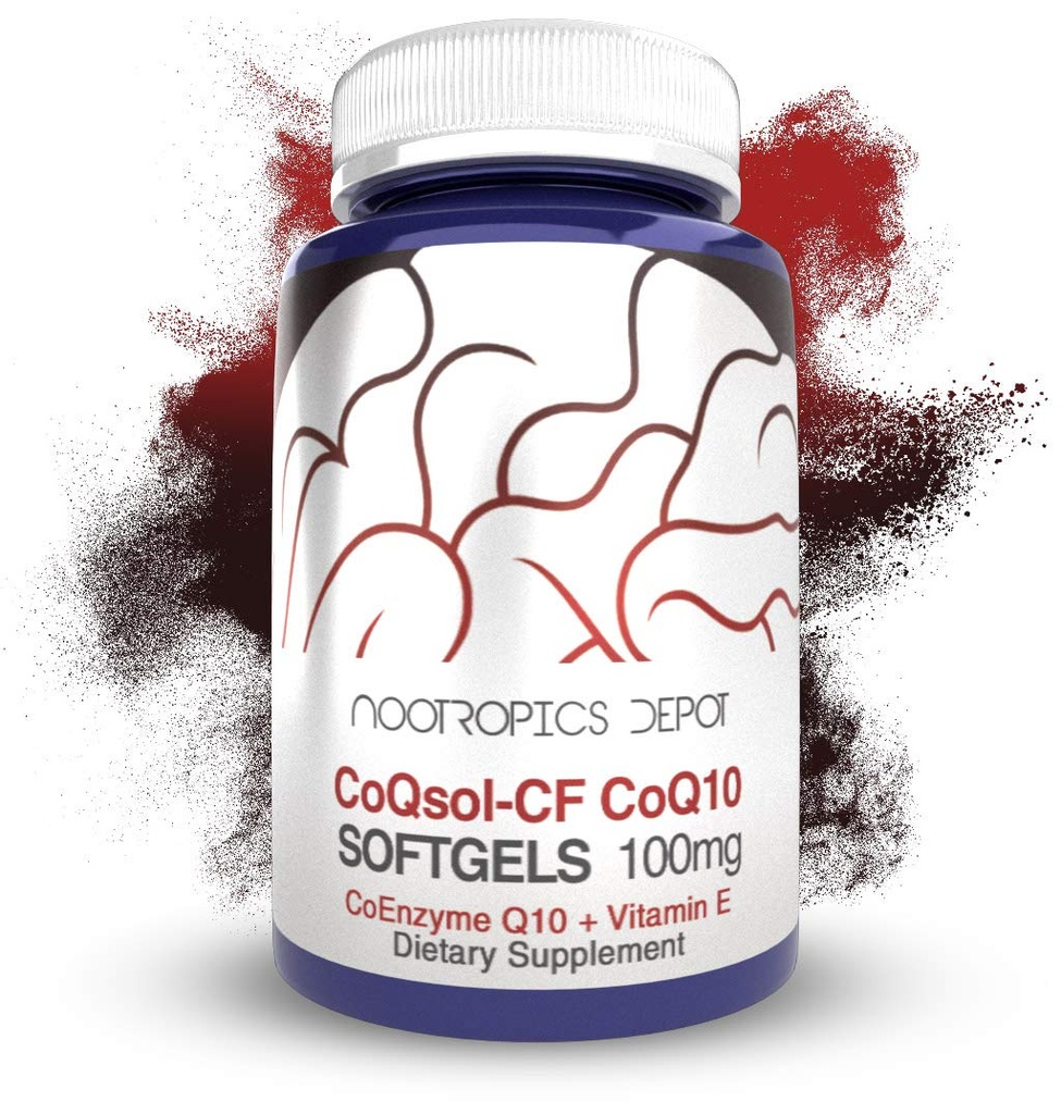 Nootropics Depot CoQ10 Capsules | CoQsol-CF CoEnzyme Q10 Softgels | 100mg | 120 Count | Supports Cardiovascular Health, Brain Wellness and Cellular Function