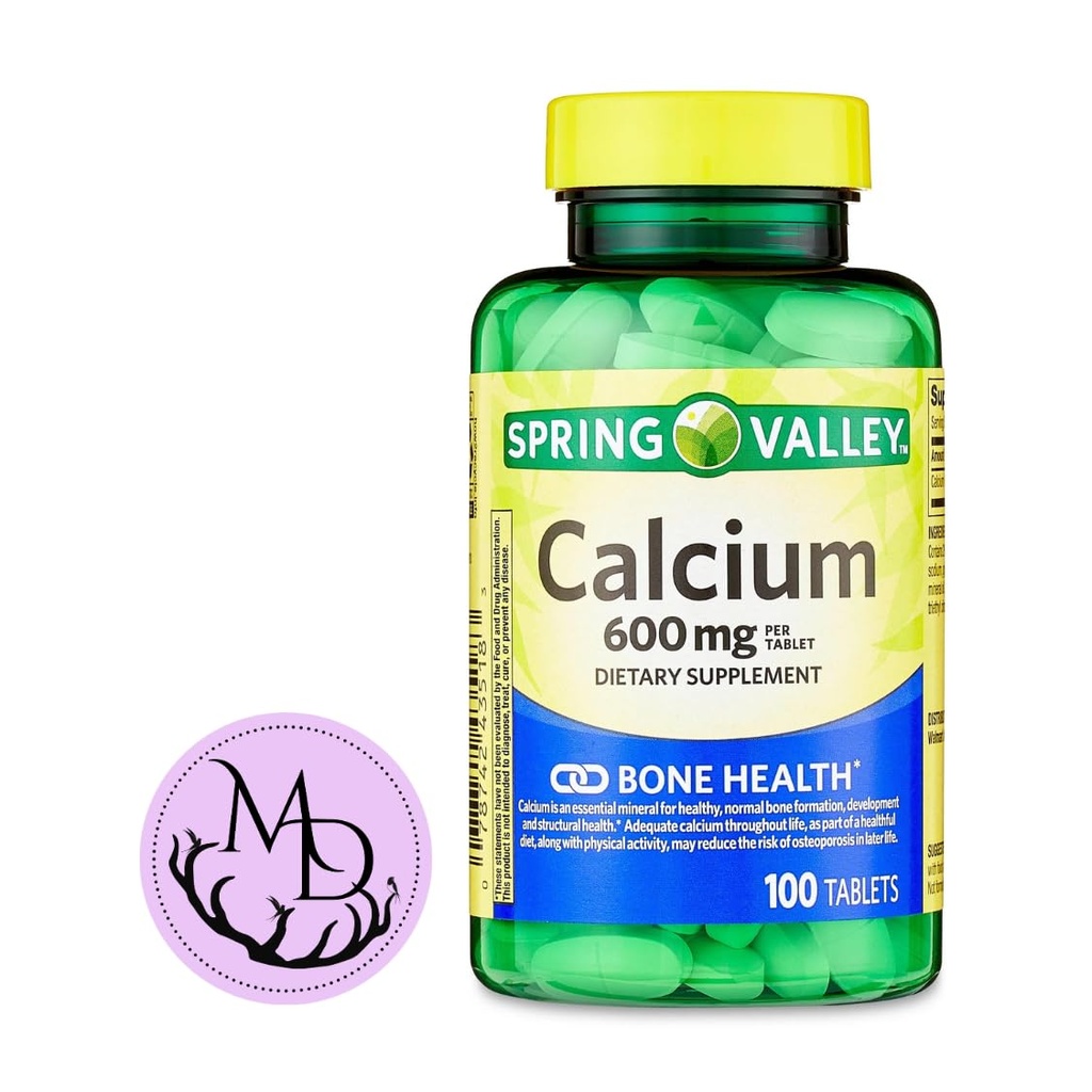 Generic Spring Valley Calcium 600 מ"ג, תוספי תזונה, Bone Health Calcium + כולל Dri Store Sticker (100)