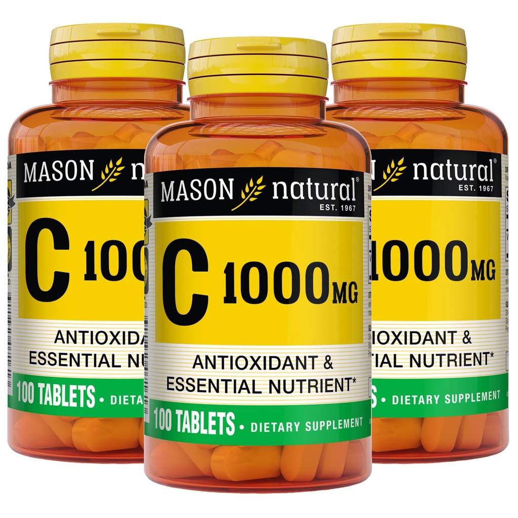 MASON NATURAL ויטמין C 1000 מ"ג, 300 יום אספקה, תומך מערכת החיסון בריאה, אנטי-חמצן חיוני וחומרים מזינים, 3 Pack