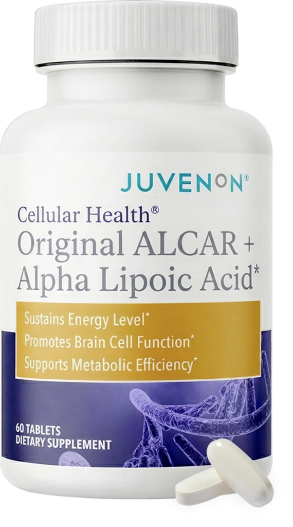 Juvenon Cell Health | Heart, Brain Supplement with Acetyl L-Carnitine ו- Biotin - תומך NAD+ פונקציונלי, ייצור אנרגיה, Mood, Revitalized Metabolism, Mental Focus & Clarity (60 טבליות)