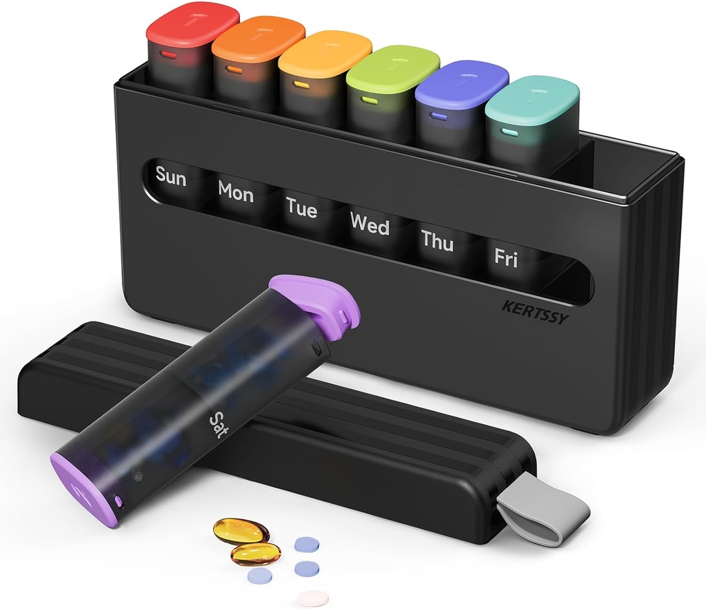 מארגנת גלולות שבועיות 2 פעמים ביום - Am Pm Pill Box 7 Day, Large Twice Medicine Pill Case עבור תרופות יומיות, ויטמינים, שמן דגים, תוספים בשבוע נייד גלולות הולדר, Translucent שחור