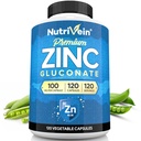 Nutrivein Premium Zinc Gluconate 100 מ"ג - 120 קפסולות: High-Absorption Zinc Gluconate תוספי עבור Whole-Body Well-Being - יסודות חיוניים לבריאות