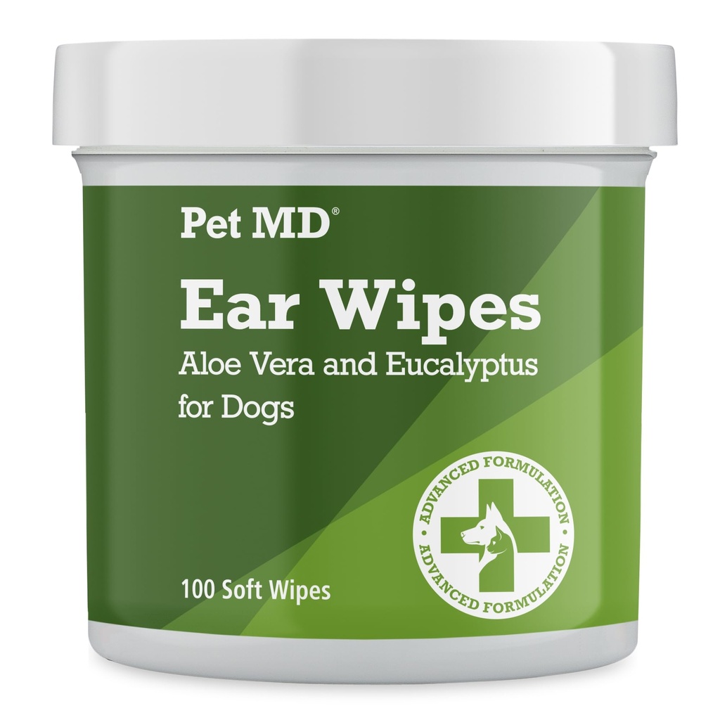 Pet MD Dog Ear ניקוי Wipes - Otic Cleanser for Dogs, Soothingאוזן Care with Aloe Vera & Eucalyptus, קבוע Wipes, 100 Count