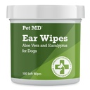 Pet MD Dog Ear ניקוי Wipes - Otic Cleanser for Dogs, Soothingאוזן Care with Aloe Vera & Eucalyptus, קבוע Wipes, 100 Count