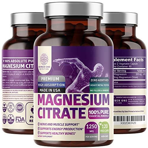 Pure Magnesium Citrate כמוסות 1250 מ"ג, בקלות Absorbed ו Purified Trace מינרלים עבור שריר ותמיכה עיכול, 120 Capsssorbed ו Purified Trace מינרלים עבור שריר ותמיכה עיכול.