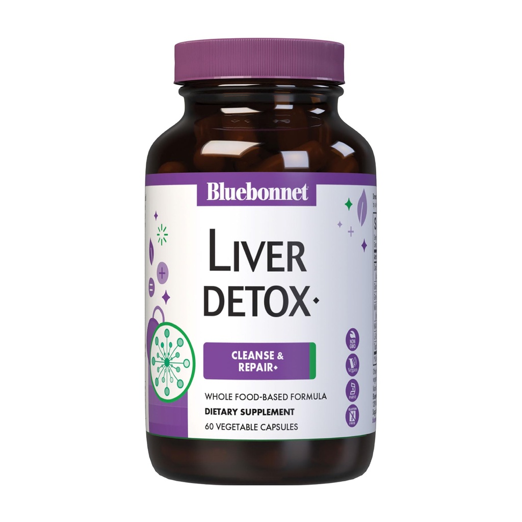 Bluebonnet Nutrition Liver Detox, Liver Health *, Antioxidant Protection *, Soy-Free, Gluten-Free, Kosher Certified, Non-GMO, ללא חלב, 60 קפסולות ירקות, 60 משרתים