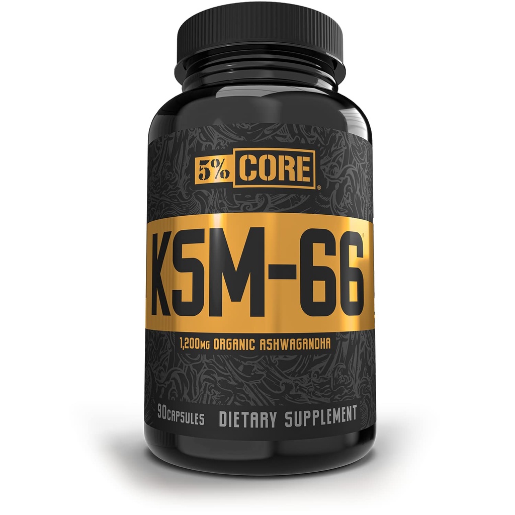 5% Nutrition Core KSM-66 Ashwagandha | 1,200mg Organic Ashwagandha Root Powder Extract | High Potency 5% Withanolides (45 Servings, 90 Capsules)