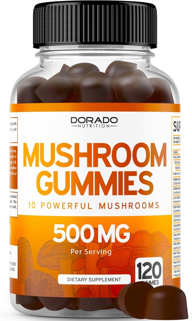 Mushroom Gummies 2,500 מ"ג ב 1 בלגן (120 מסטיקים עם Lions Mane, Cordyceps, Reishi & More Functional Mushrooms) Focus & Brain Mushroom - תוספת טבעונית ושלישית נבדק - ארצות הברית Made Made Made Made Made
