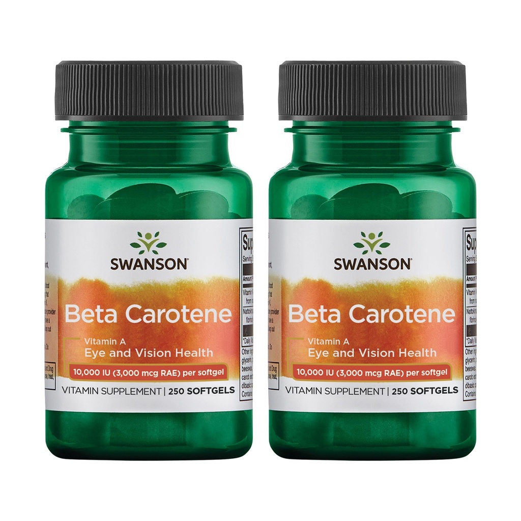 Swanson Beta-Carotene - ויטמין A תוסף לקידום בריאות החיסון, עין & Skin Health - Natural Wellness Formula - (250 Softgels, 3000mcg Each) (2 Pack)