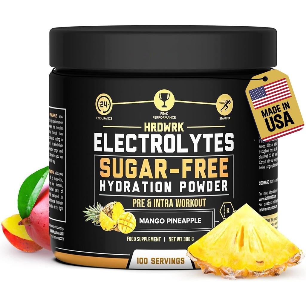 אבקת אלקטרוליטים HRDWRK עם Magnesium, Potassium - סוכר חינם אלקטרוליטים Boost Endurance ולהפחית שומן עם תוסף אלקטרוליטים זה - הידרציה מקסימלית - Keto Friendly