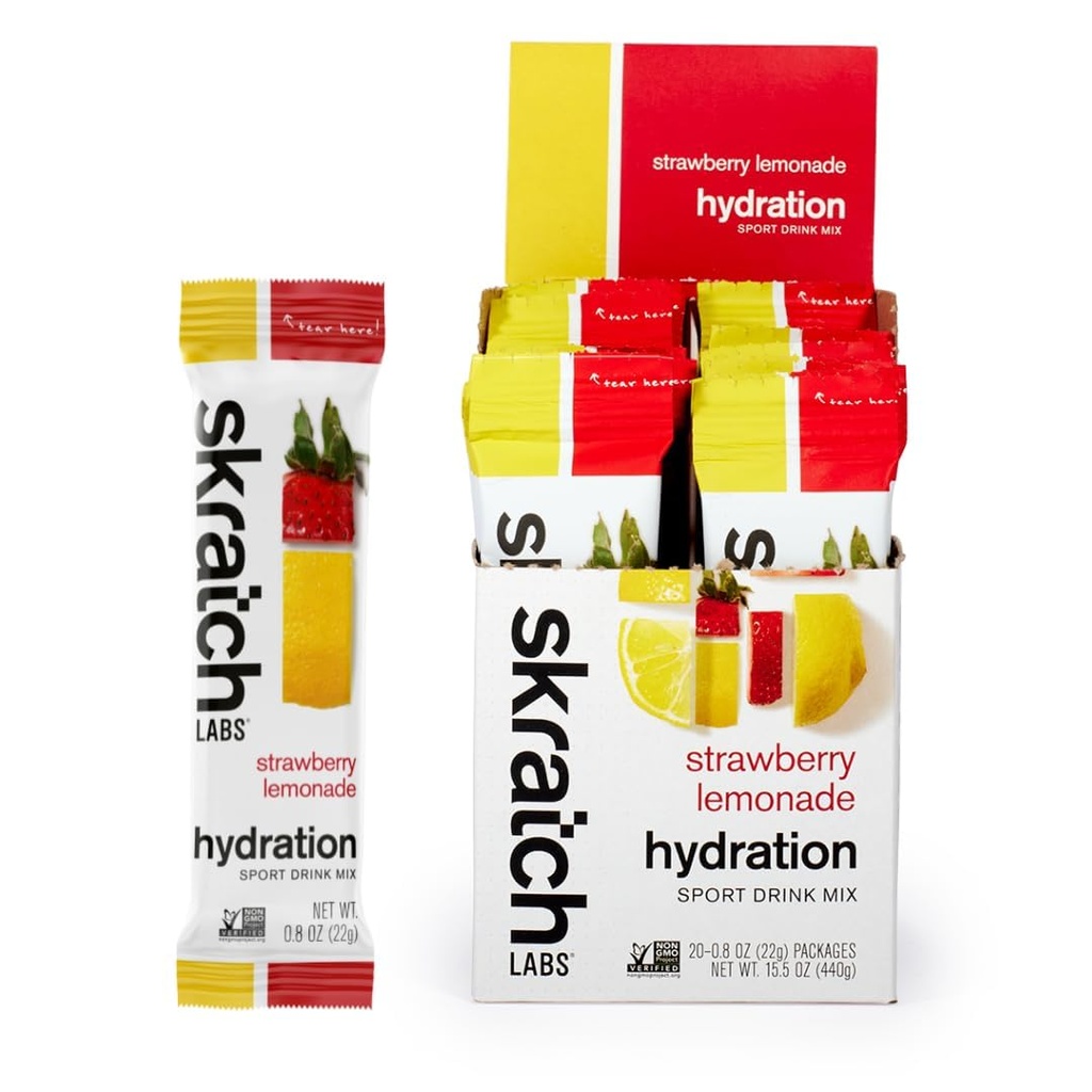 Skratch Labs hydrotion Packets hydrotion Drink Mix, Strawberry Lemonade (20ct) - אבקת אלקטרוליטית שפותחה עבור ספורטאים וביצועי ספורט, Gluten Free, טבעוני, כשר