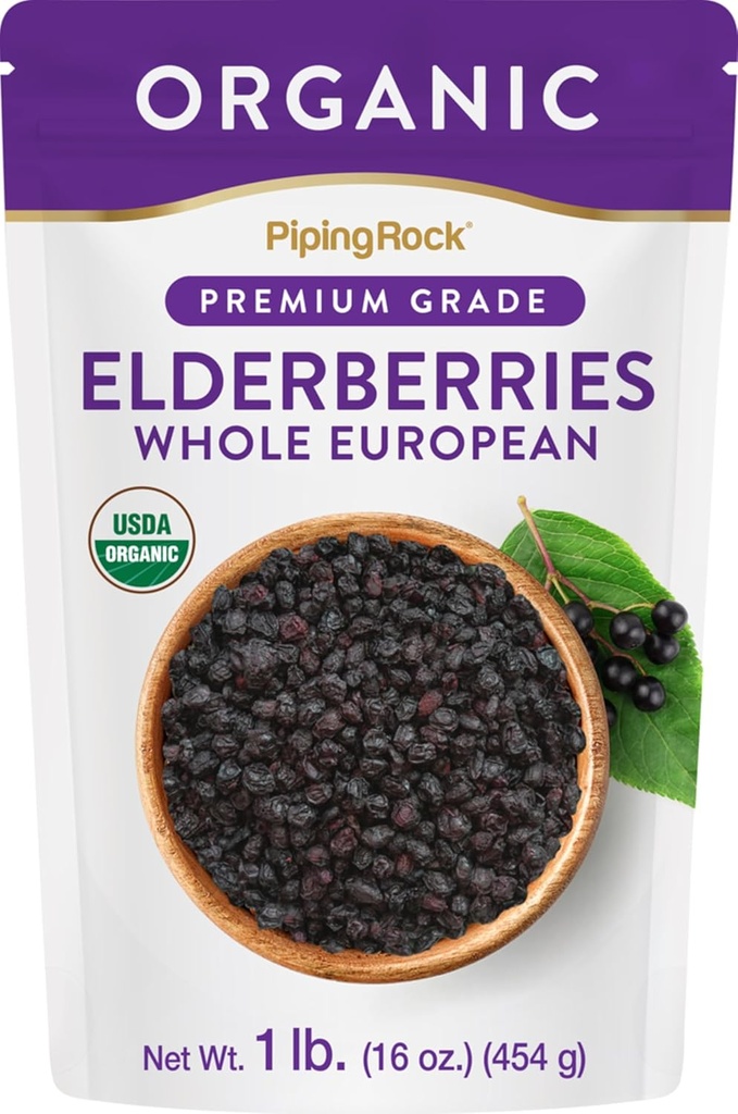 Piping Rock Elderberries Dried אורגני | 1lb Bulk תוסף: European Whole Berries
