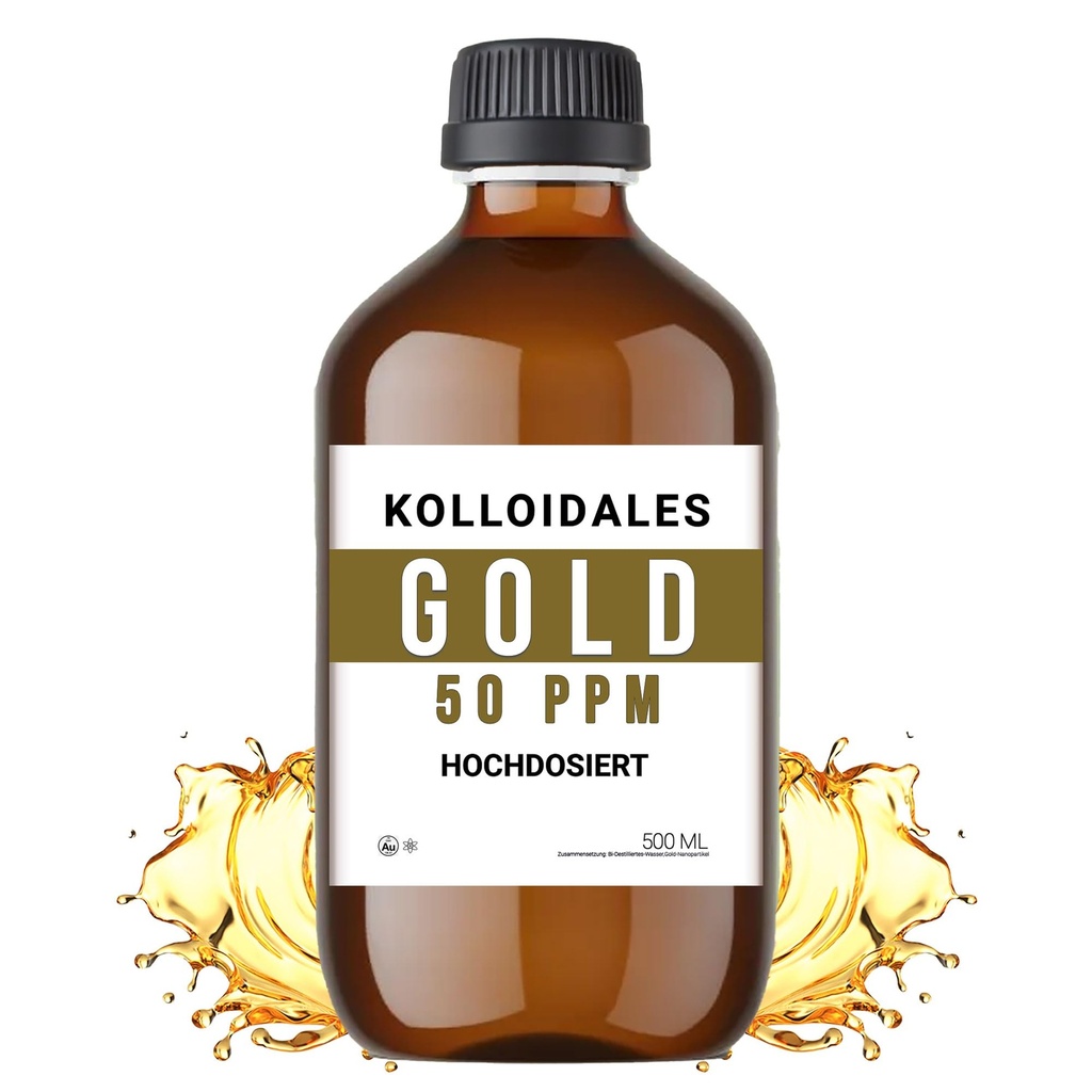 פתרון זהב קולואידי, 50 PPM, 500 מ"ל, Purity 99.99%