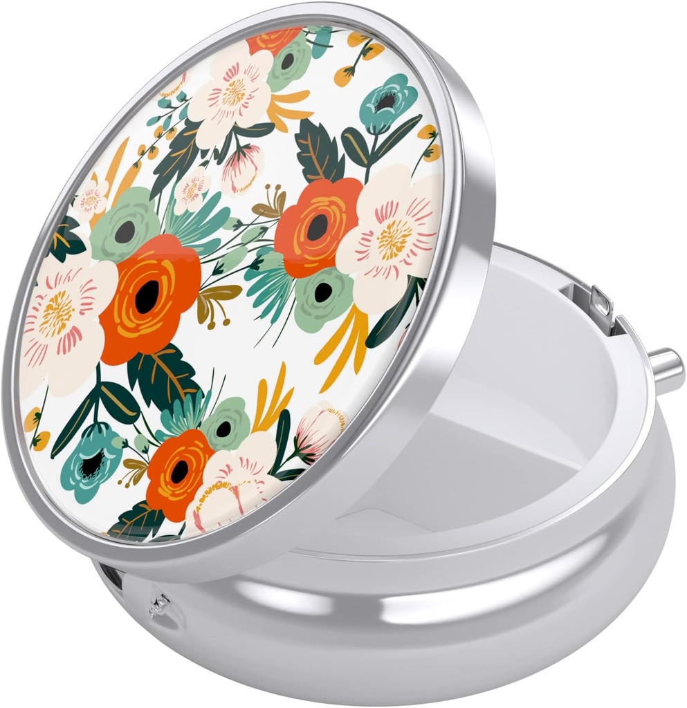 Nipichsha Pill Box, Small Pill Case for Purse & Pocket, Cool Travel Medicineer, Portable Medicine Container Holder to Hold ויטמינים, תרופות, שמן דגים ותוספים, פרחים לבנים