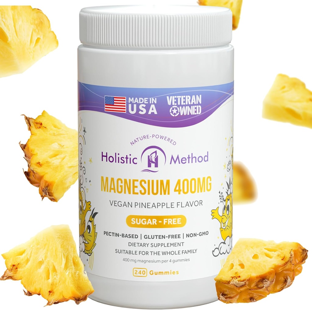 Magnesium Citrate Gummies - Sugar-Free, טבעוני ו- non-GMO לשינה טובה יותר ורגיעה - No Sugar אלכוהול - תוספת מגנזיום למבוגרים, בני נוער וילדים - Pineapple - 240 צ'יפס