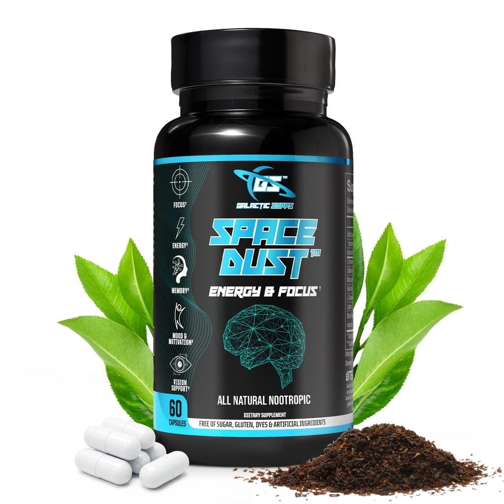 8-in-1 Premium Nootropic Brain Supplement - Focus, Energy & Mood Support - Brain Fog Relief & Reaction Time - with TeaCrine, L-theanine, L-Tyrosine, Mucuna & More Natural Ingredients - Space Dust