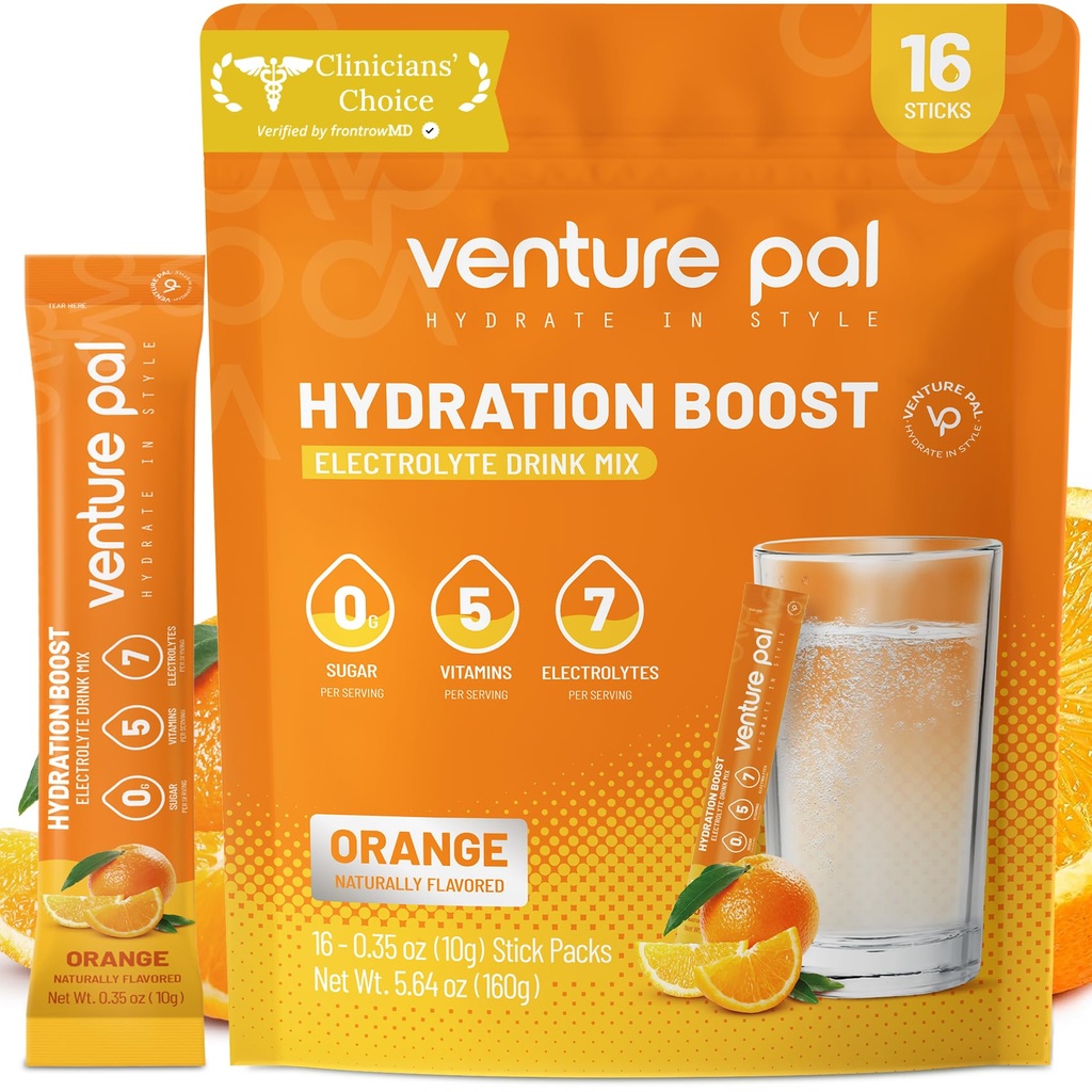 Venture Pal Sugar Free Electrolyte אבקת Packets - נוזל יומי הרביעי לשתות לערבב עבור הידרה מהירה & Party Recovery | 5 ויטמינים ו 7 אלקטרוליטים