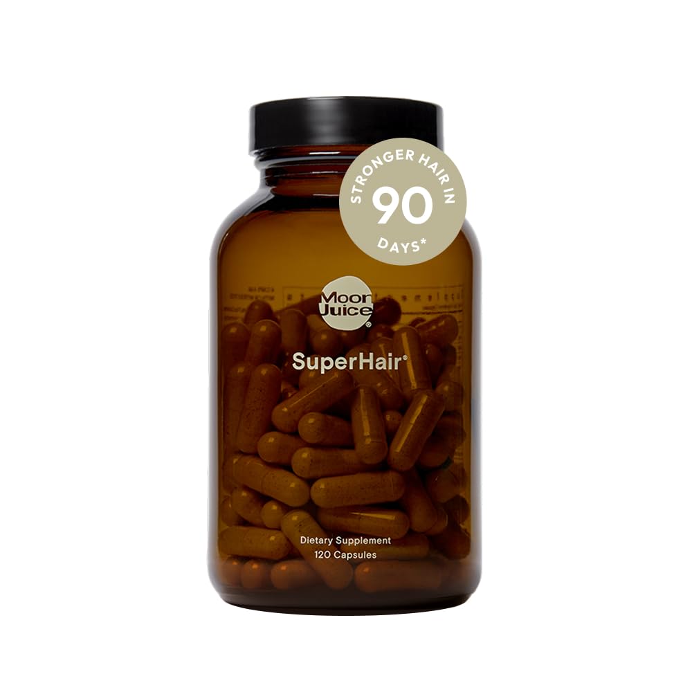 Moon Juice SuperHair Hair Growth ויטמינים לנשים וגברים עם Biotin & Saw Palmetto - כוח קליני רב ויטמין שיער תוספת לבריאות, חזק יותר, שיער ת'יק, 120 קפסולות - 30 משרתים