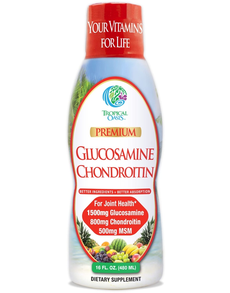 אואזיס-Premium נוזל Glucosamine Chondroitin & MSM- נוזל תמיכה פורמולה 1500mg Glucosamine, 800mg Chondroitin, & 500 מ"ג MSM - 16 Fl Oz Oz Oz Oz