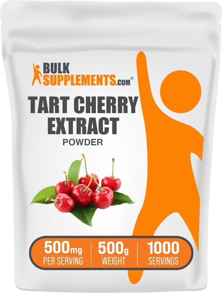 BulkSupplements.com Tart Cherry Extraction - Tart Cherry Supplement, Herbal Supplement - Antioxidant Source, Gluten Free, 500 מ"ג עבור שירות, 500g (1.1 lbs) (Pack of 1)