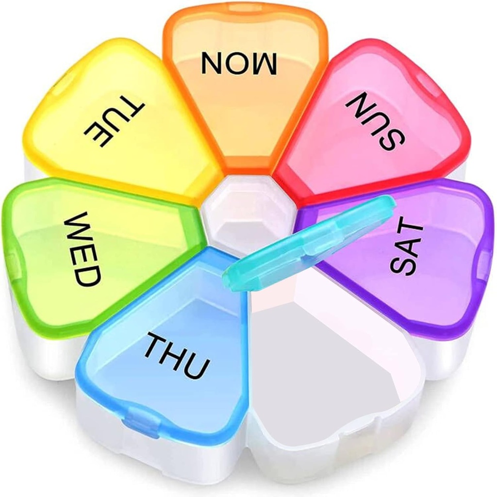מארגנת תרופות שבועיות גדולות, OAAO Flower XL 7 Day Portable Pill Box Case for ויטמין, Cod Liver Oil, תוספים, Arthritis Friendly...