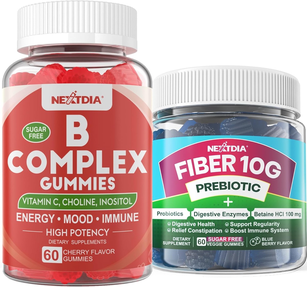 2 Pack Methylated ויטמין B Complex + 1 Pack סוכר חינם 10g Prebiotic סיבים, חניכיים למבוגרים