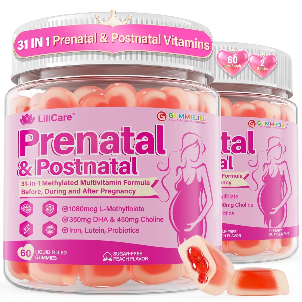 Prenatal Vitamins for Women, Prenatal Gummies with 1080mcg Methylfolate, Vegan Omega-3(DHA+EPA), Iron, 450mg Choline, D3, K2, B12, Supports Before During & After Pregnancy, Sugar-Free, 120Cts