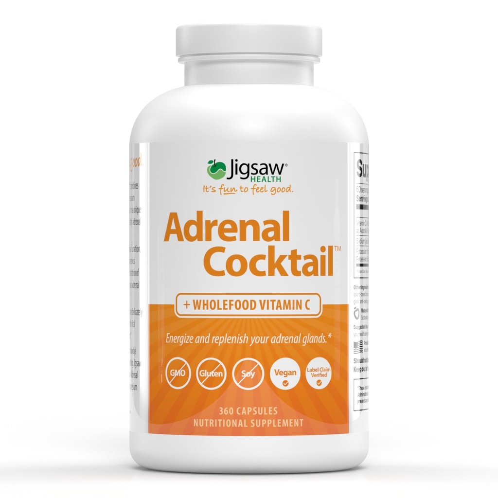 Jigsaw Health Adrenal Cocktail + Wholefood Vitamin C | with Potassium Bicarbonate, Sea Salt, and Acerola Cherry Extract | 360 Capsules | 60 Servings
