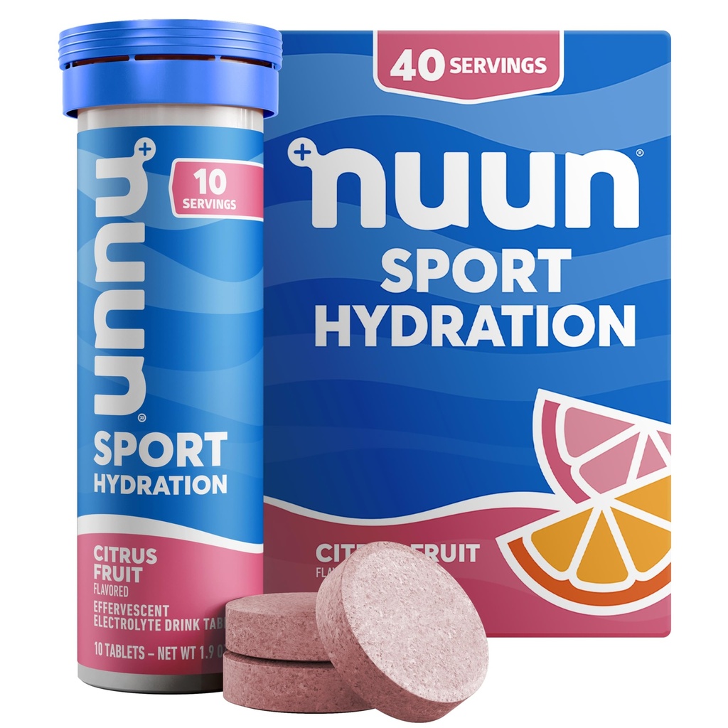 Nuun Sportlyte Tablet עם Magnesium, Calcium, Potassium, Chloride & Sodium, Gluten Free & Vegan, Citrus פירות, 4 Pack (40 משרתים Total)
