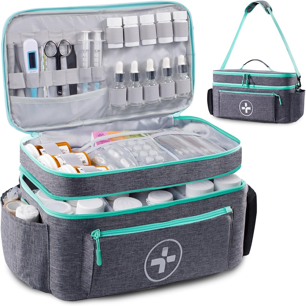BAGSFY Travel Medicine Bag מארגנת, Medical Bag Empty, Pill Bottle מארגנת עבור הבית, אחסון תרופות גדול, נסיעות ביצוע מקרה עזרה ראשונה Kit Bags ריק, כרטיס חירום.