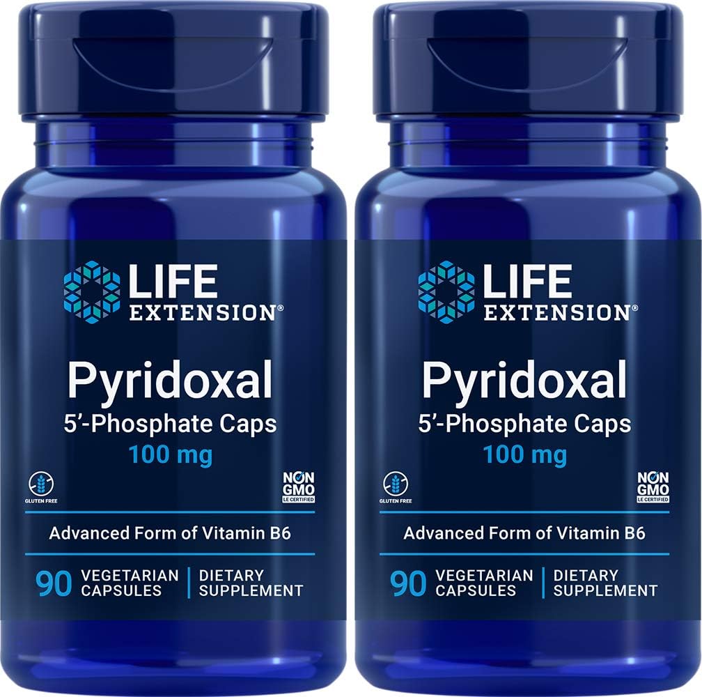 Life Extension Pyridoxal-5'-Phosphate Caps P5P 100 מ"ג, 90 קפסולות Veg (Pack of 2) - תוסף ויטמין B6 מתקדם
