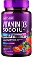 נבנה על ידי Nature Chewable ויטמין D3 5000 IU - ויטמין D תוסף צ'יפס - סוכר חינם וטבעי ברי פלפור - 60 טבליות