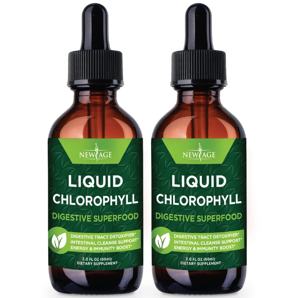 AGE Chlorophyll נוזל טיפות - ריכוז טבעי - אנרגיה Booster, עיכול מערכת החיסון תומך, פנימי Deodorant, Liver function - (2 Fl Oz (Pack של 2)