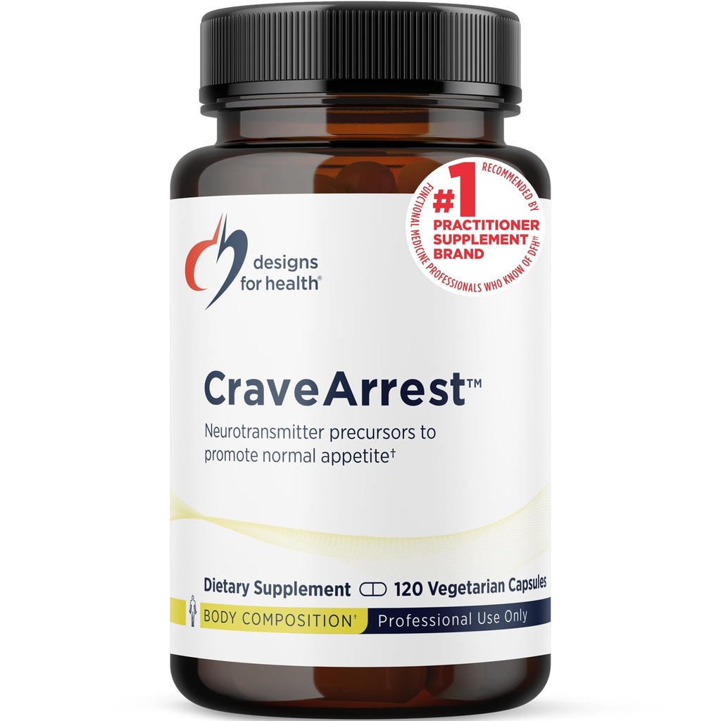 עיצוב בריאות CraveArrest - L-Tyrosine Anti-Craving תוספת עם 5-HTP, B6, Rhodiola, B12 - מיועד סרוטונין + Dopamine תמיכה (120 קפסולות)