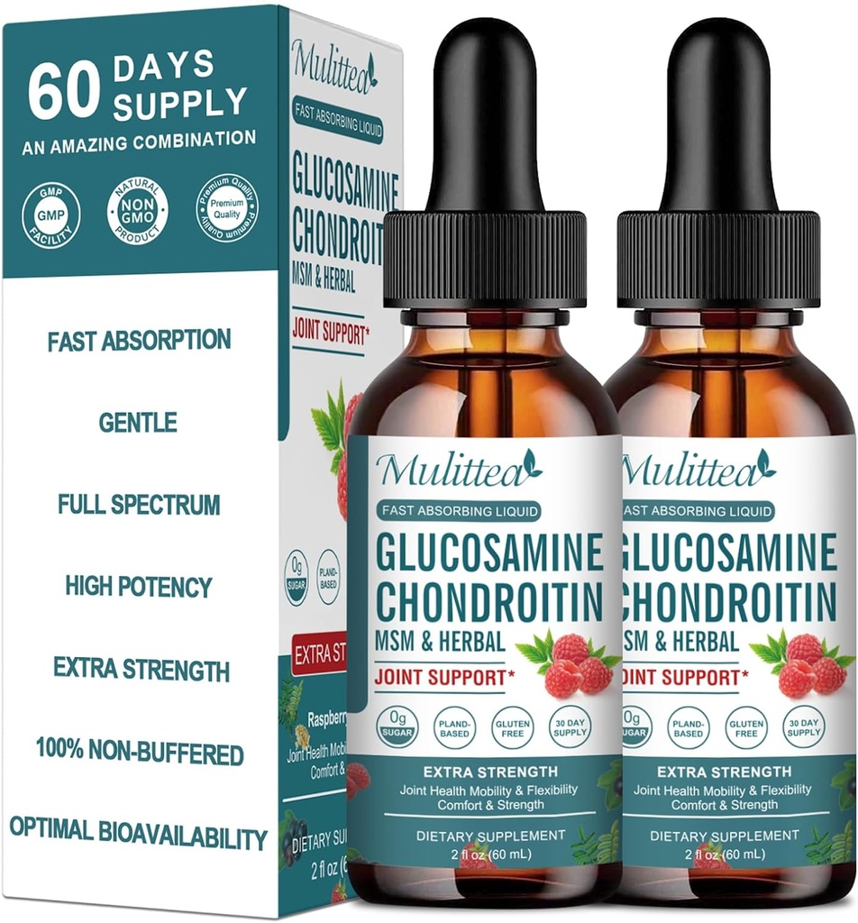 (2 Pack) Glucosamine Chondroitin MSM נוזל טיפות - תוספת תמיכה משותפת תוספת כוח תוספת תוספת תוספת תוספת תוספת תמיכה עם Elderberry, Boswelia, Bromelain, Hyaluronic Acid - תמיכה אנטי-חמצן נגד חמצון למבוגרים, גברים ונשים