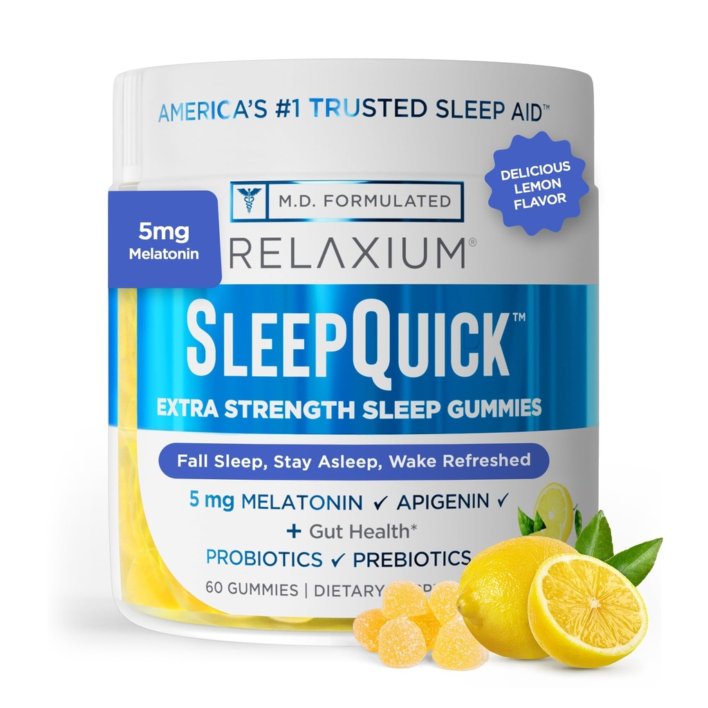 הירגעומים ישנים במהירות חניכיים, Sleep Aid Support, 5 מ"ג מלטונין, ויטמין D-3, טרוםביוטיקה ופרוביוטיקה בלנדר, Gluten & Drug Free, Lemon Flavor, 60 חניכיים