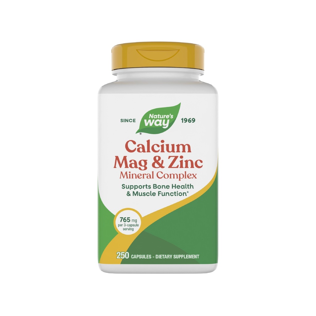 Nature's Way Calcium Magnesium & Zinc מינרלים Complex, תומך בתפקוד בריאות העצם והשרירים*, Immune Support*, 250 קפסולות (Packaging May Vary)