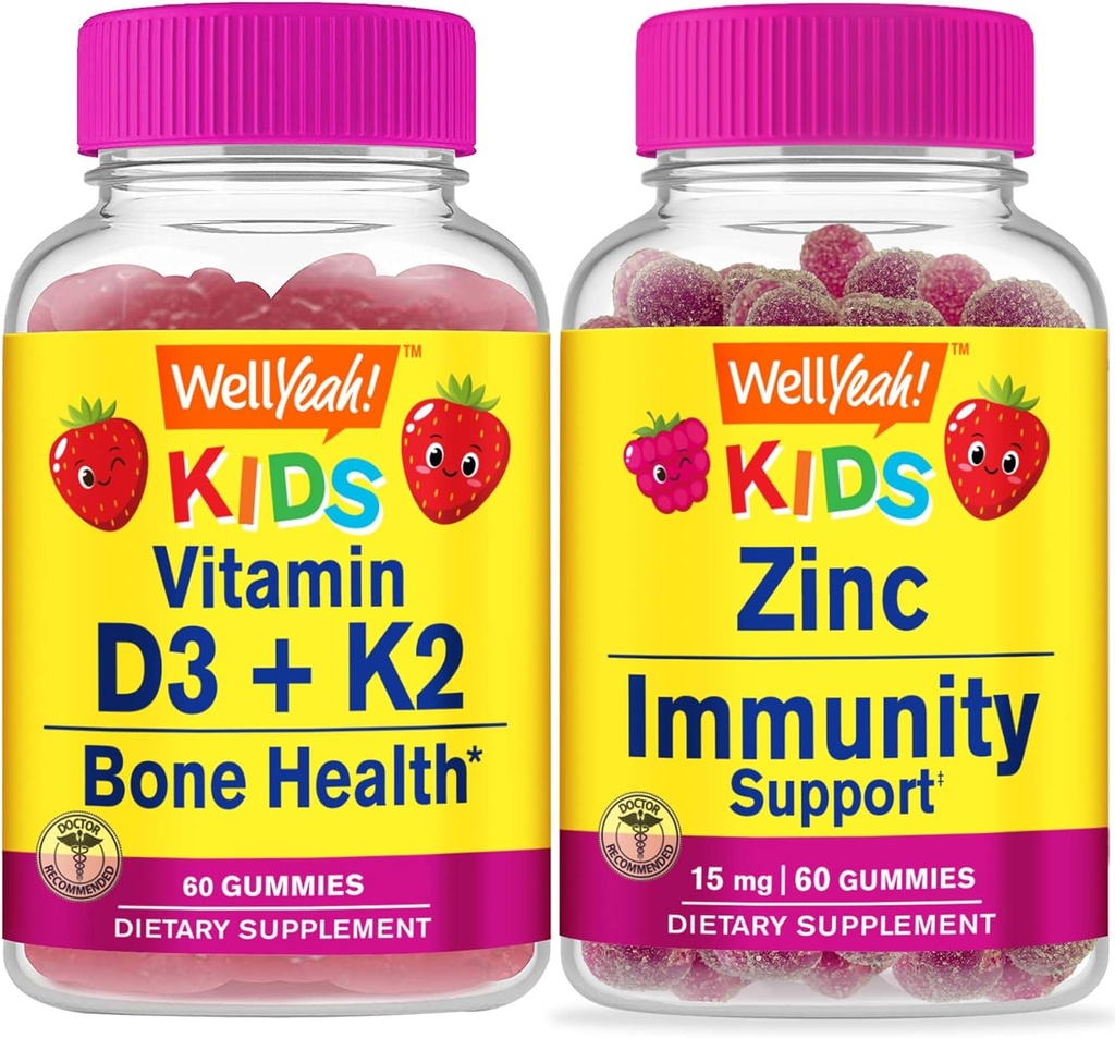 ובכן, ויטמין D3+K2 ילדים + Zinc Kids 15 מ"ג, מסטיקנים בונדלה - גדול Tasting, ויטמין תוסף, Gluten Free, GMO Free, Chewable Gummy