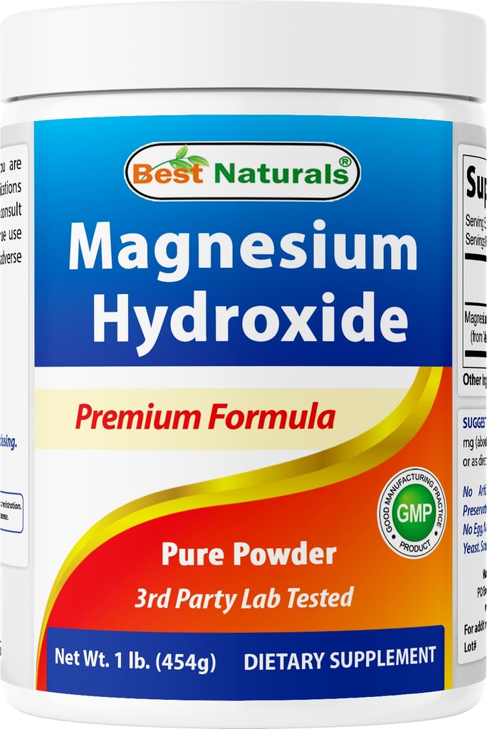 Best Naturals Magnesium hydroxide אבקת - 380 מ"ג של מגנזיום אלמנטרי לשרת - 454 משרתות לכל קוטאינר - 1 פאונד