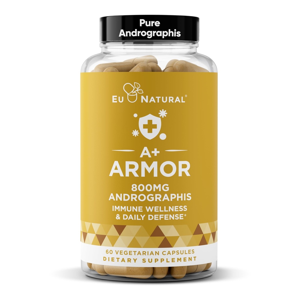 A+ Armor Andrographis Pure 800 Mg - פונקציונלי מערכת החיסון בריאה, בריאות גופנית, כוח פוטנט להגנה עונתית - מלא-Spectrum & Standardized - 60 קפסולות טבעוניות רך