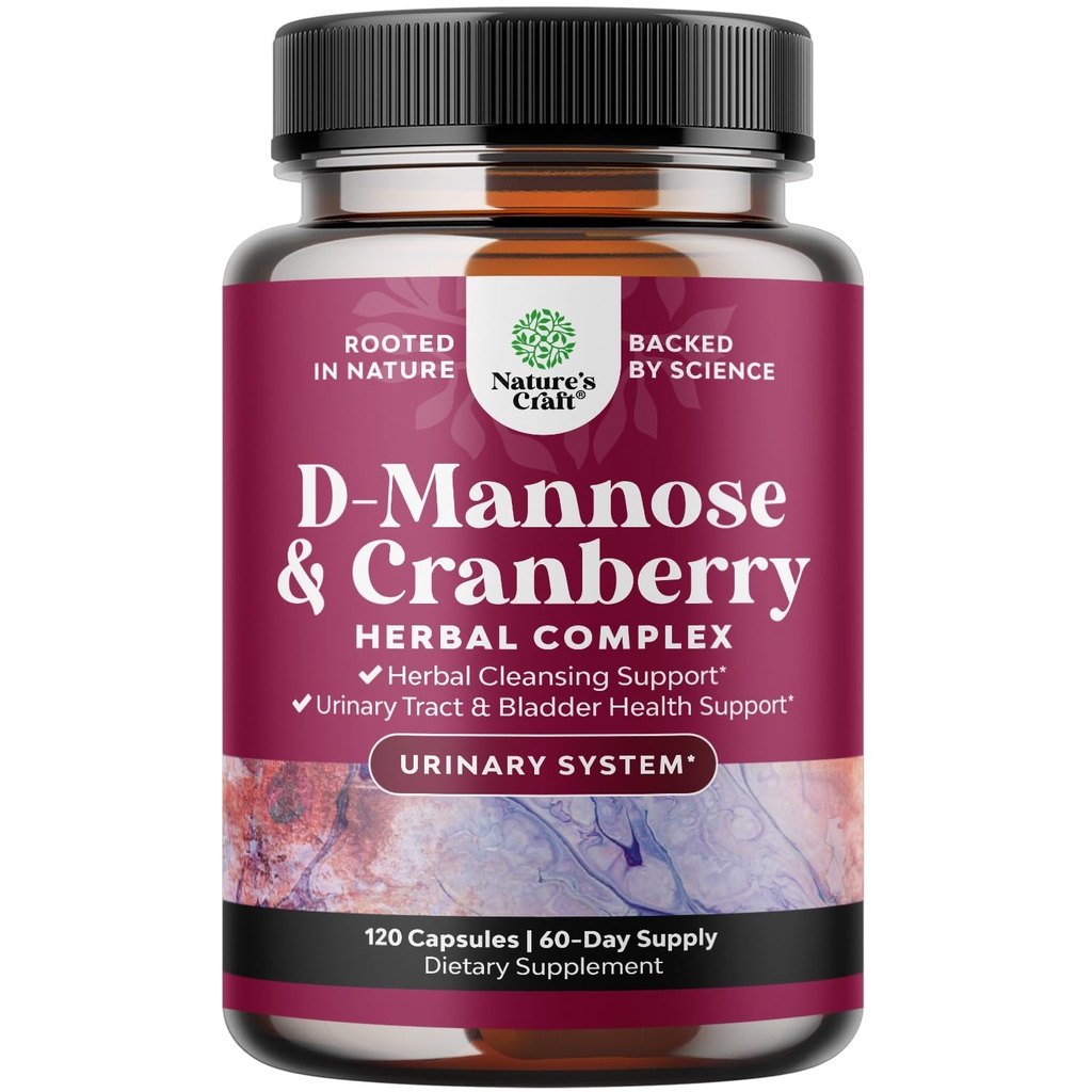D Mannose עם תוסף Cranberry - פוטנט D Mannose 1000 מ"ג קפסולות עבור תמיכה והגנה על Kidney Defense & ניקוי ו- Urinary Tract Health for Women & Men - Bladder Health for Adults - 120 Count Count Count