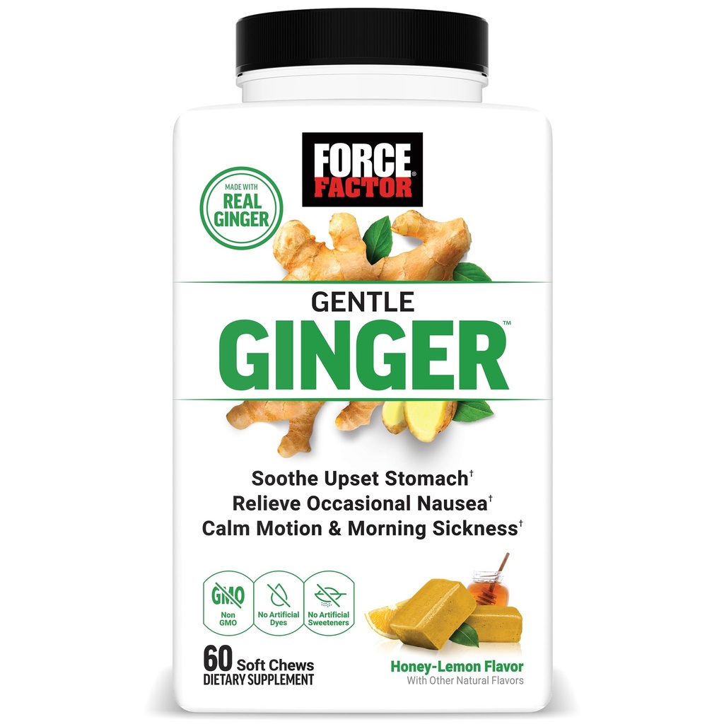 עבור FACTOR Gentle Gig Chews עבור Nausea הקלה, תנועה מחלה, ו מחלת בוקר, ג'ינג'ר תוספת עם ויטמין B6 לתמיכה מזיקה, Non-GMO, Honey-Lemon ג'ינג'ר פלמור, 60 צ'יפס רך